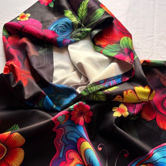 Women's Black & Floral Hoodie Long Sleeve Kangaroo Pocket Plus Size 5XL - Picture 13 of 13